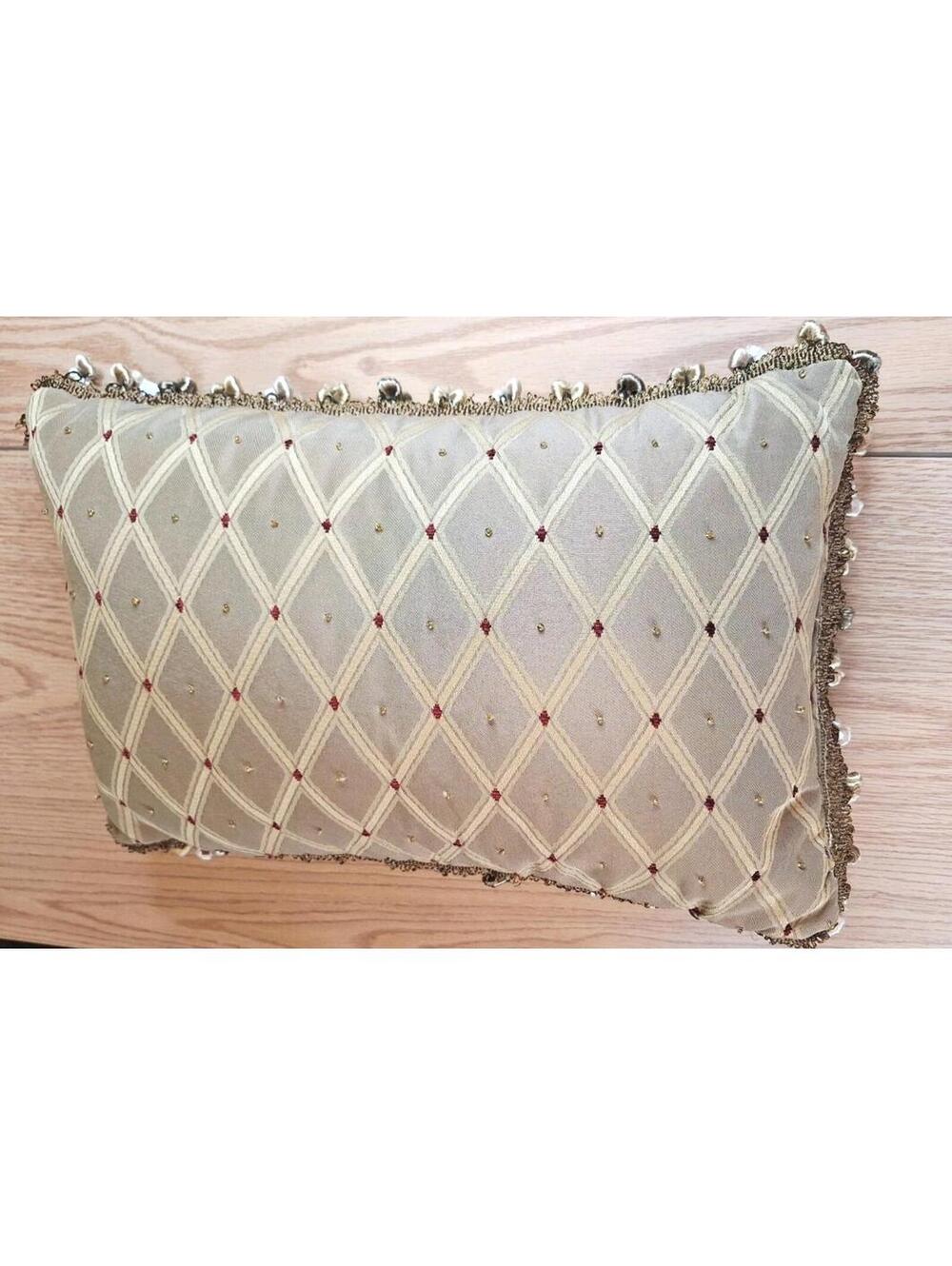 Springmaid Luxury Lumbar Pillow 19" Gold Beaded Tassel Trim Matelassé VTG EUC